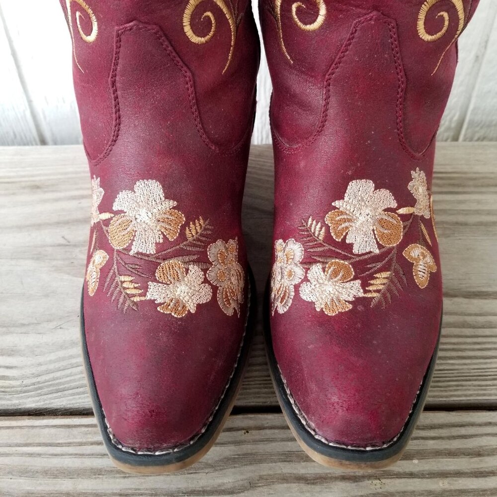 Roper Flower Embroidery Womens Wine Cowboy Western Boots 9 M - Picture 4 of 13